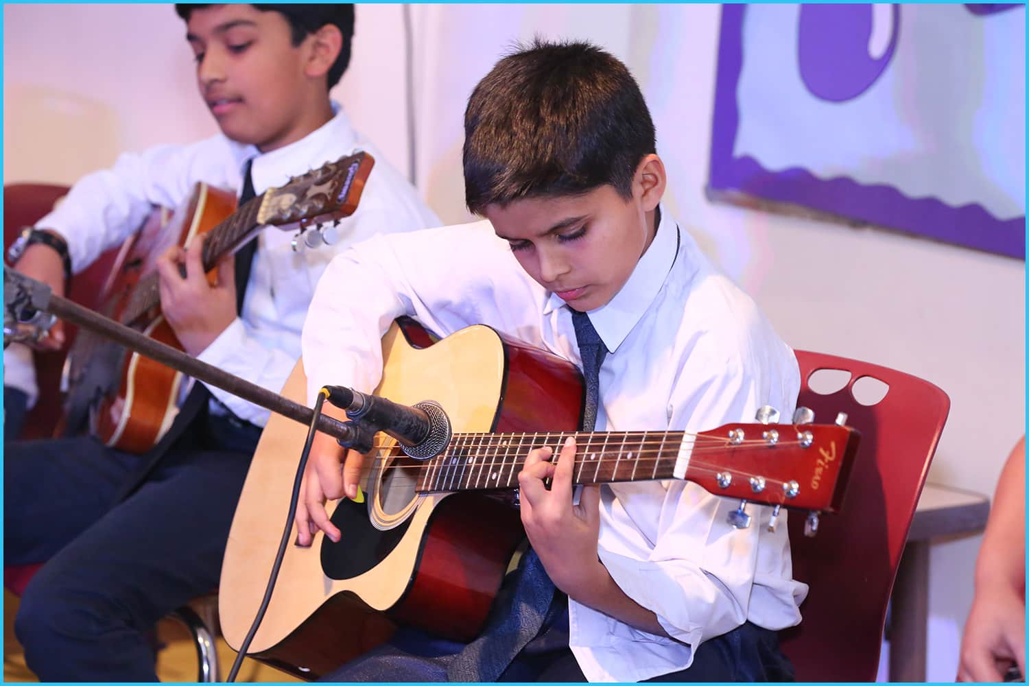 Kids learning Guitar, Piano and singing at Shan's School of Music sector 41,49,50,29 Gurgaon and Vasant Kunj, Delhi. Vasant Kunj - Aadyant School. GURGAON - the Sixth Element and Klay Prep School 