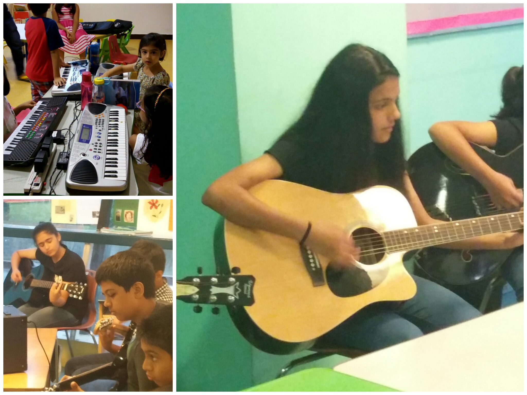 Kids at Shan's School of Music learning to play Guitar, Piano, Casio, a keyboard, Singing and Vocal Music Indian and a western at C-3 Vasant Kunj Aadyant School, the Sixth element, South City 1, Sector 29,30,41 Adharshila School, Sector 49, 50 South City 2, Nirvana Country, Close North Gurgaon 