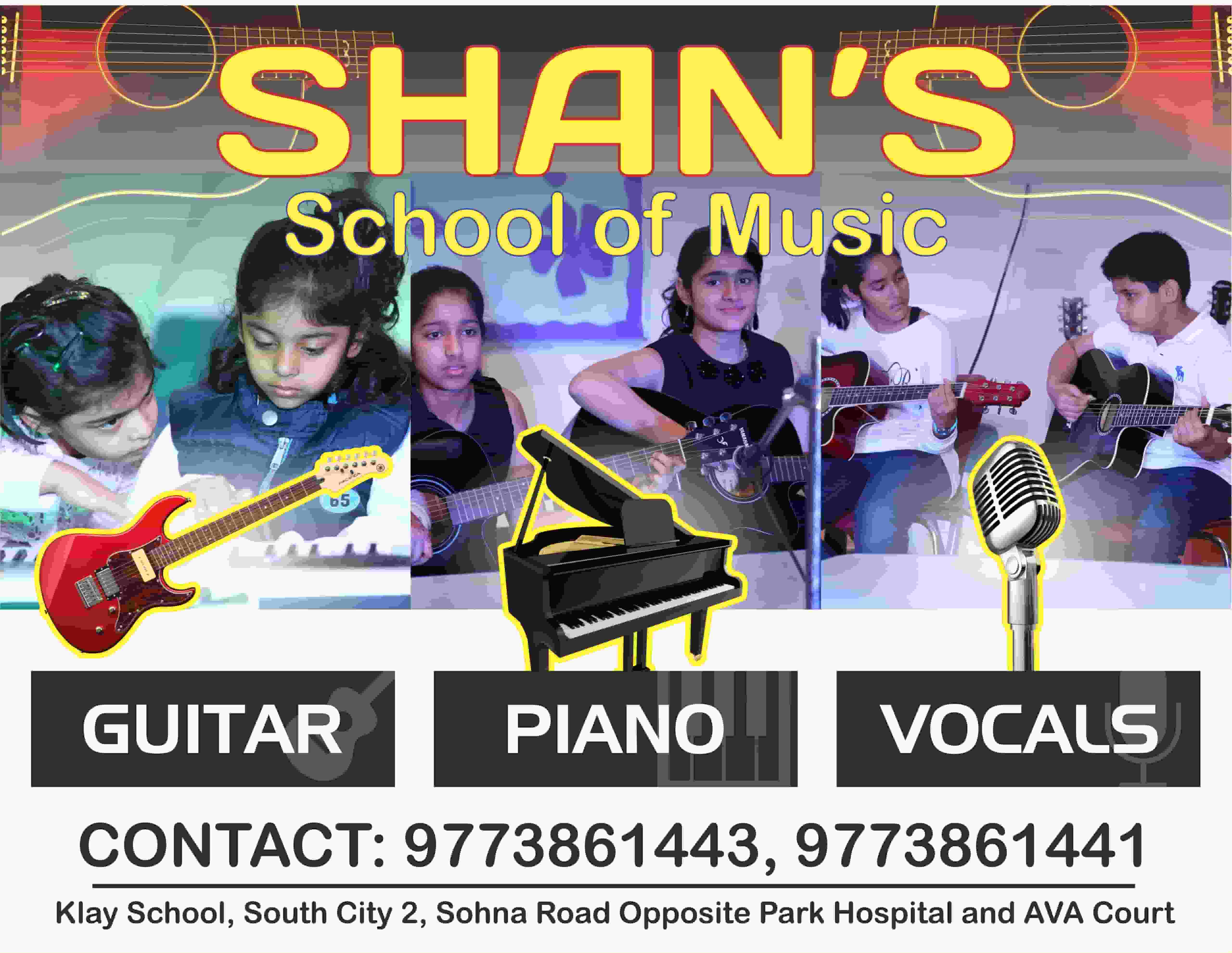 Learn Guitar Piano Casio Singing Vocal Music Indian and a western at Shan's School of Music Gurgaon sector 41,29, 49,50,30,31 South City 1,2 the Sixth Element, Aadyant, Klay Prep School 