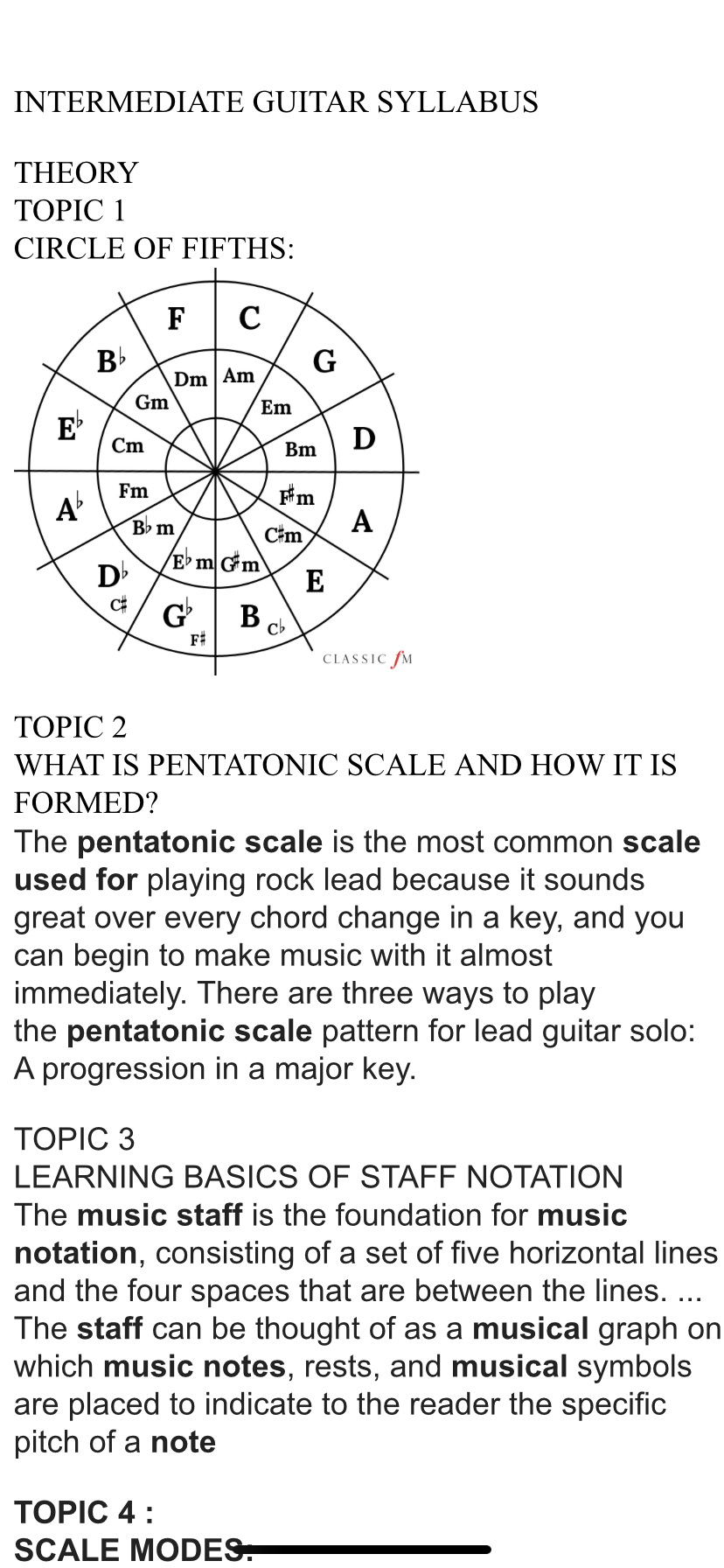 Guitar course Intermediate level